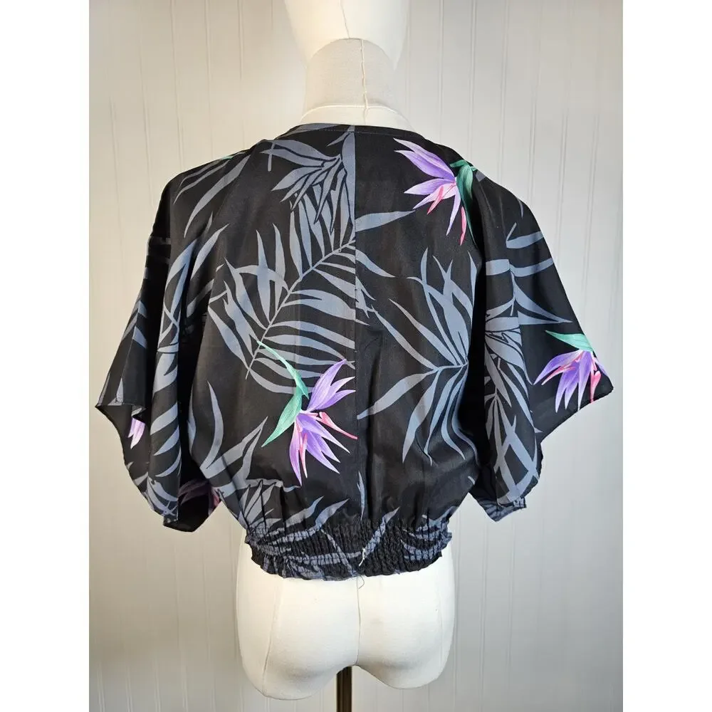 Vintage Blue Hawaii Floral Tropical Crop Top Women's S/M Made in Hawaii Aloha - Picture 4 of 8